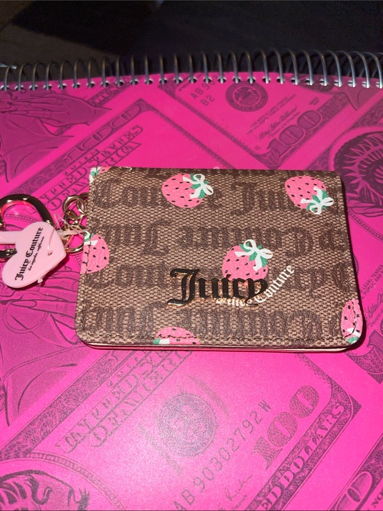 Juicy Couture Handbags - Juicy Couture Brown Card Holder with Pink Strawberry Print
